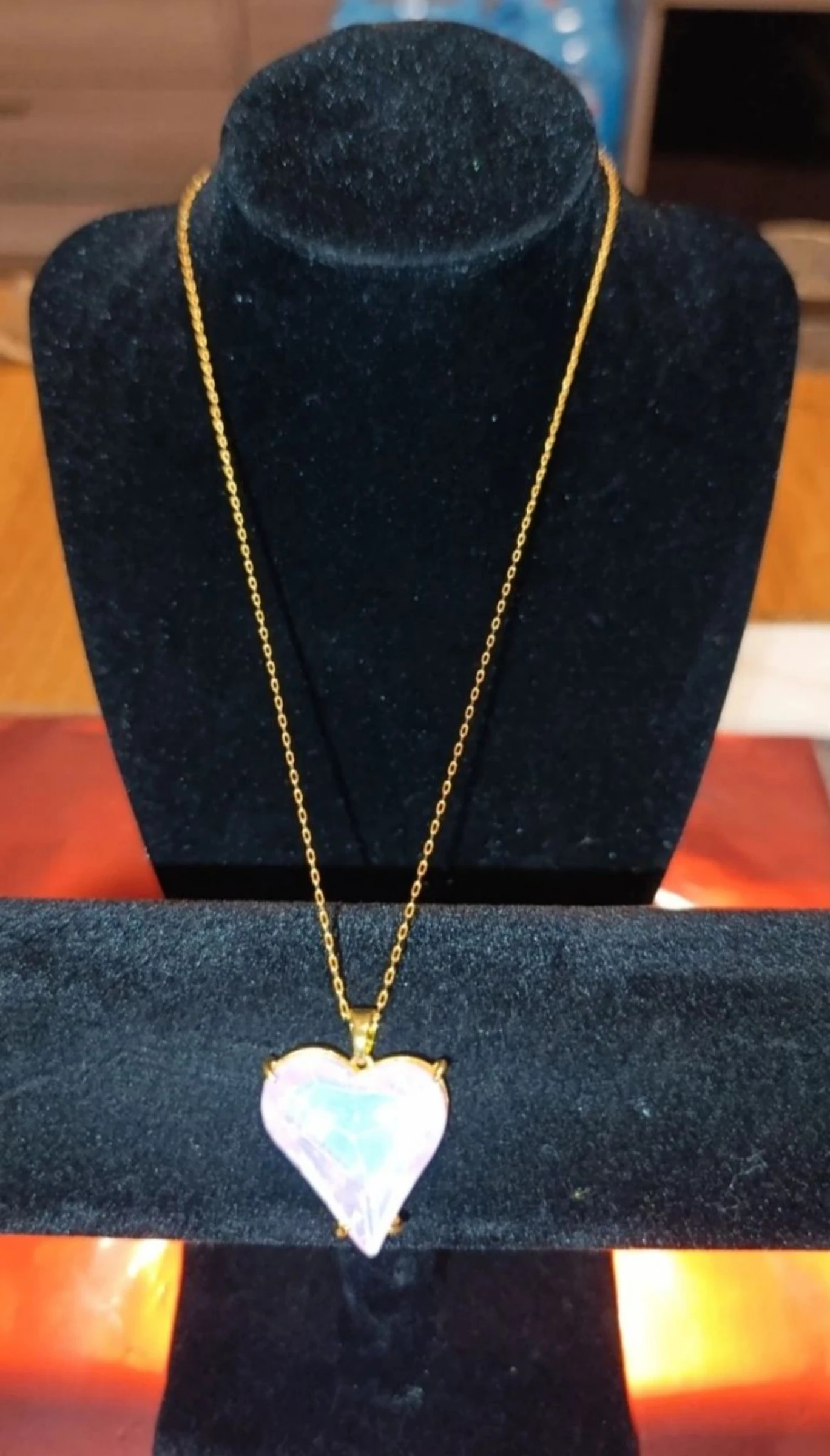 Gold steel necklace with pink acrylic heart 48 cm – photo 2